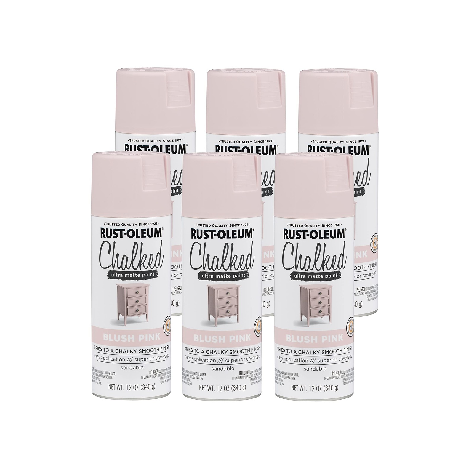 Rust Oleum 12 Oz Chalked Spray Paint Pack of 6 Blush Pink Ultra Matte Finish