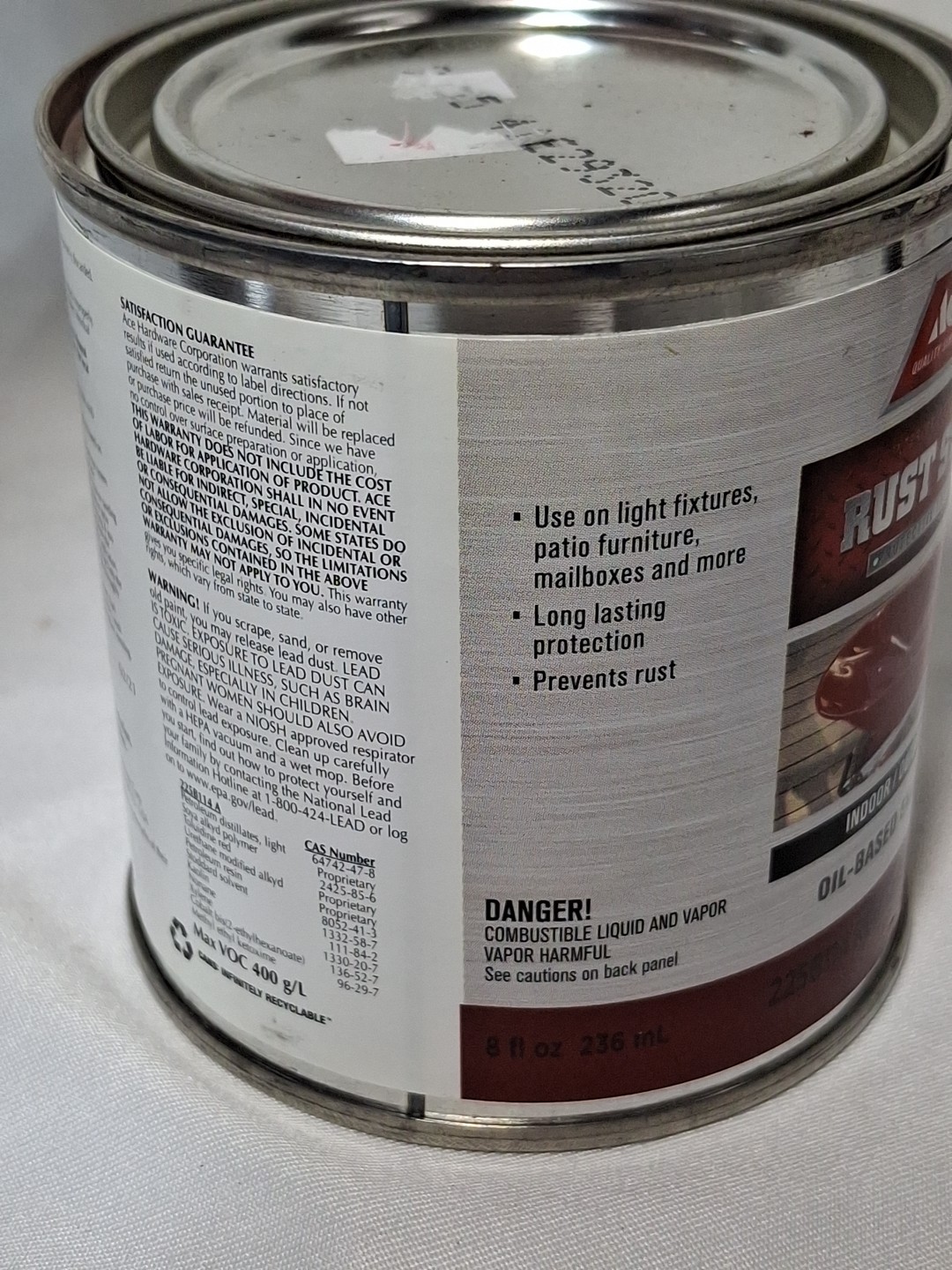 ACE RUST STOP Protective Enamel Paint Stops Rust, 8-Oz, Regal RED Oil-Based