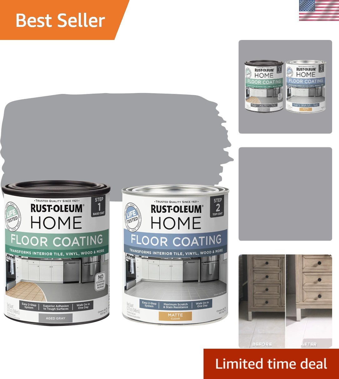 Home Interior Floor Coating Kit, Matte Aged Gray
