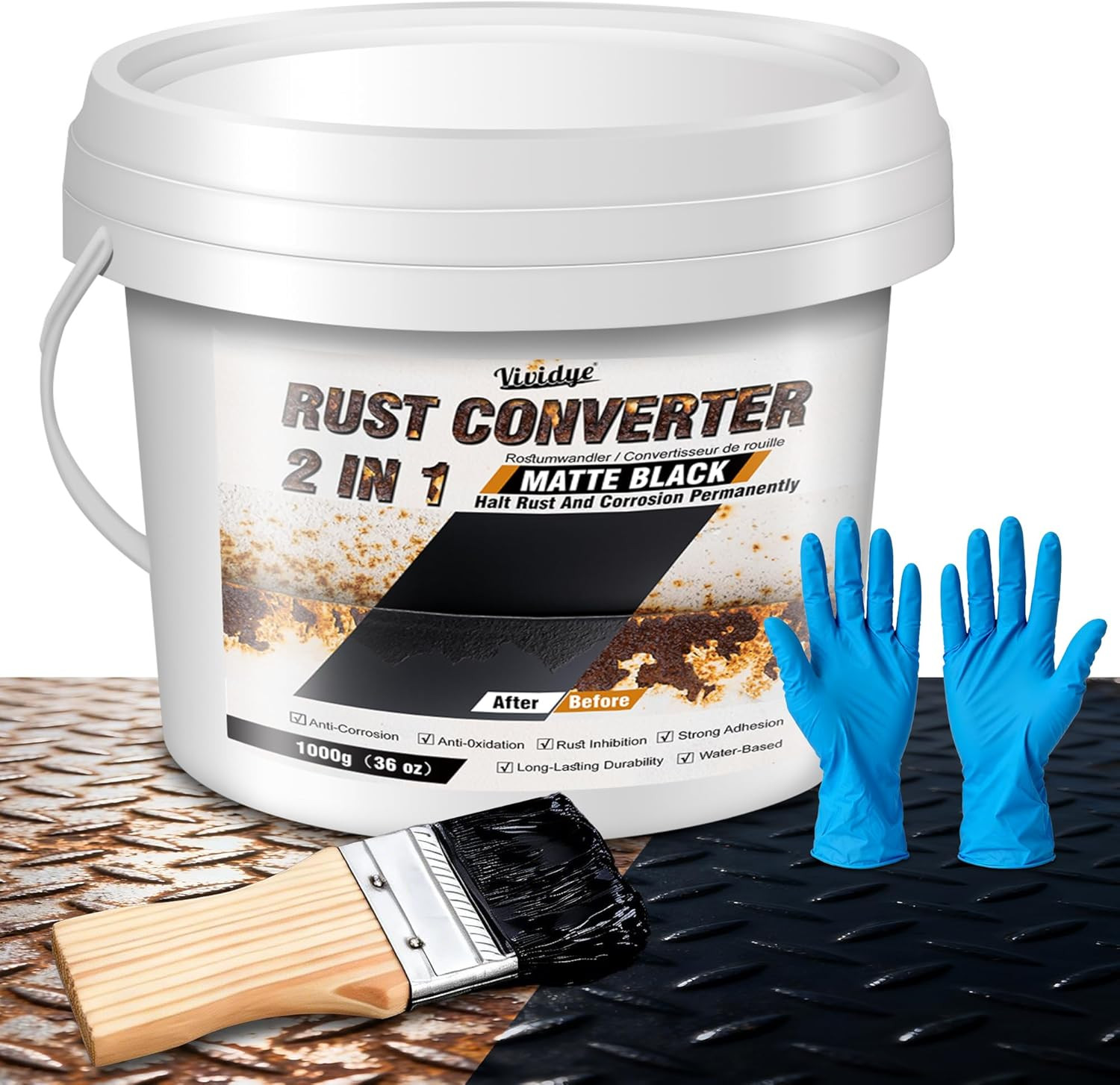 2 in 1 Rust Converter & Metal Primer, 36Oz Water-Based Rust Remover Black Paint