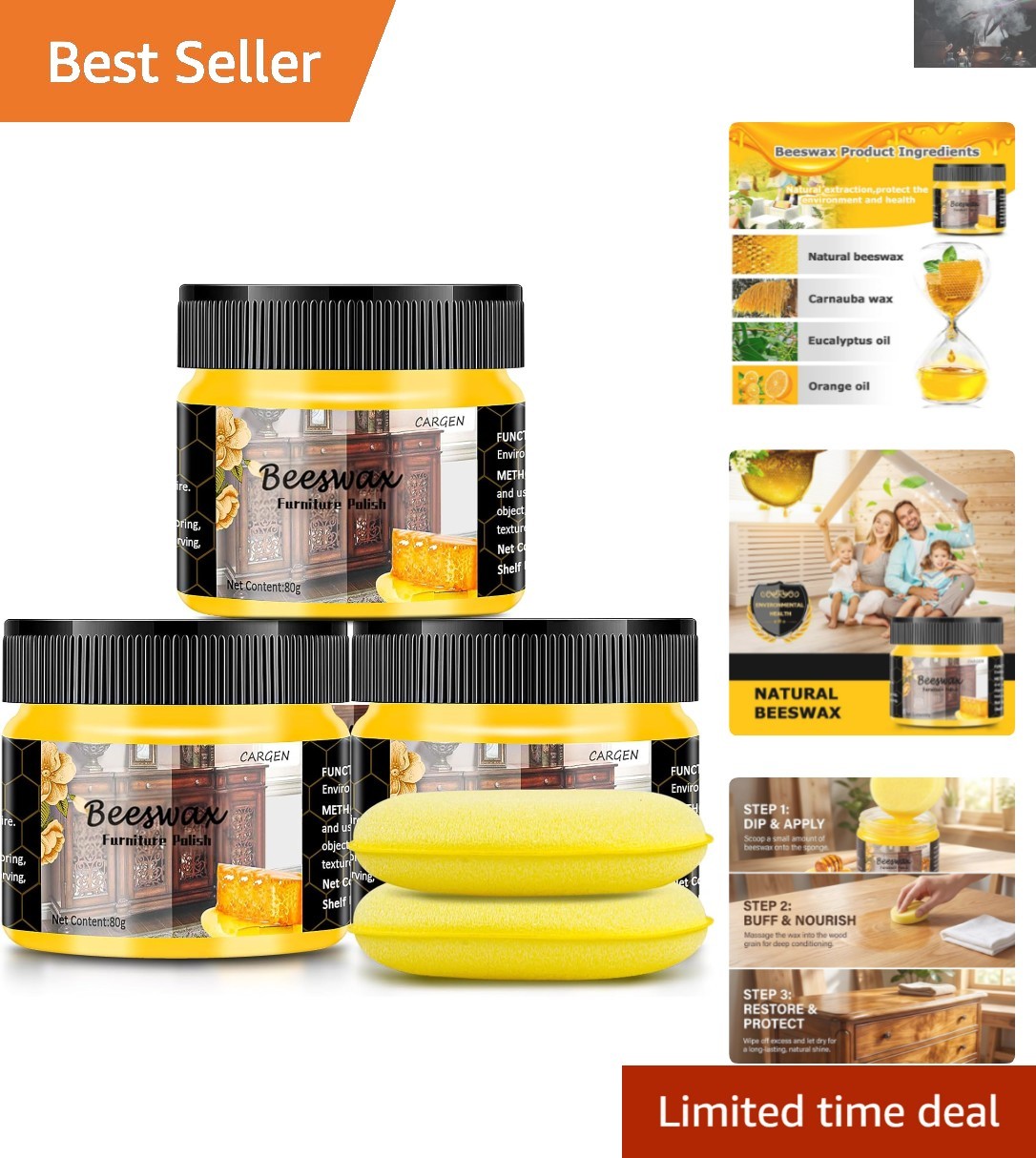 Multipurpose Beeswax Wood Polish with Sponges – Restore Your Furniture Today