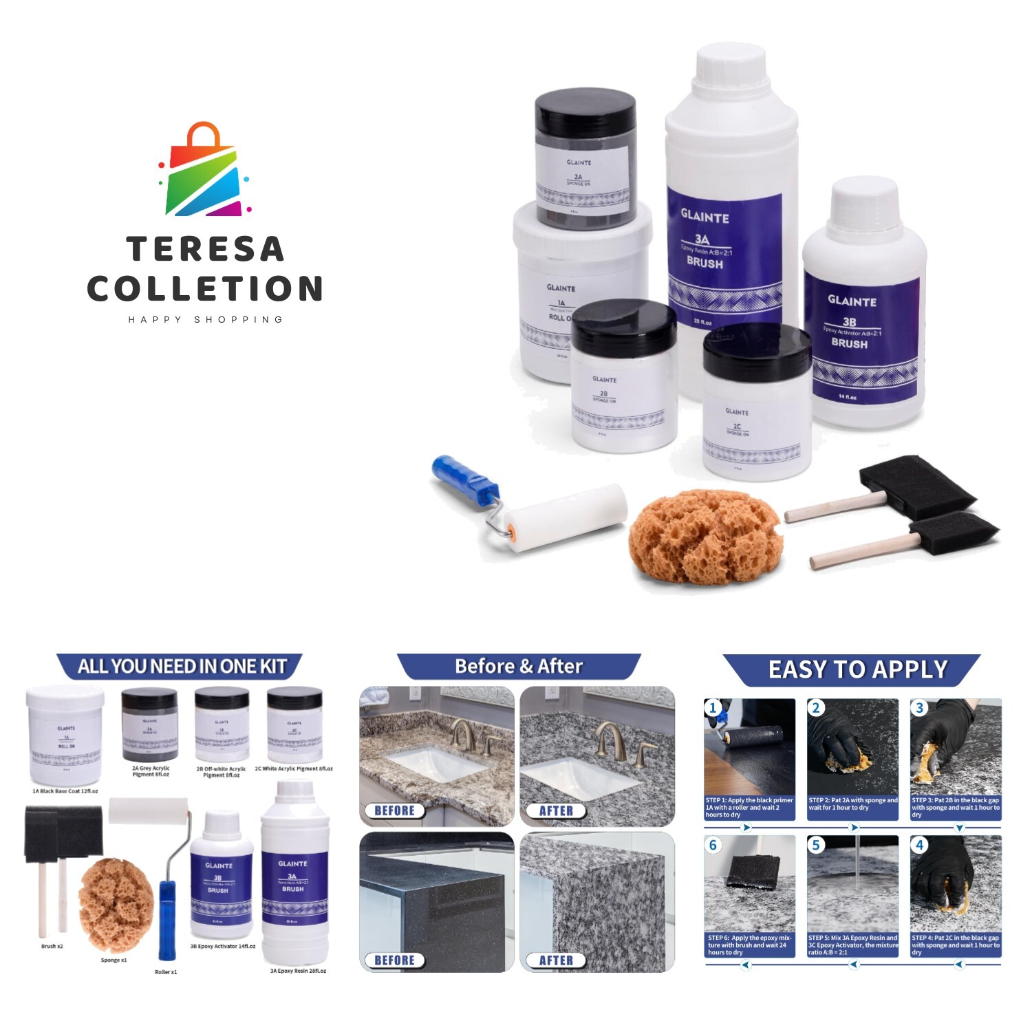 Epoxy Countertop Paint Kit – Granite Counter Top Refinishing Paint Kit for Ki…