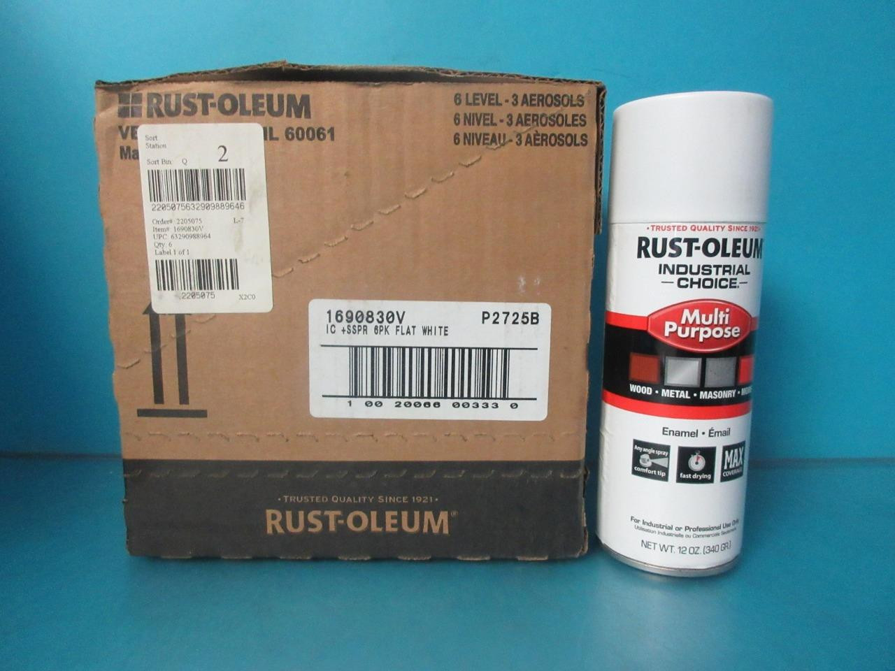 CASE OF 6 RUST-OLEAM 1690830V 12 oz. INDUSTRIAL CHOICE FLAT WHITE SPRAY PAINT