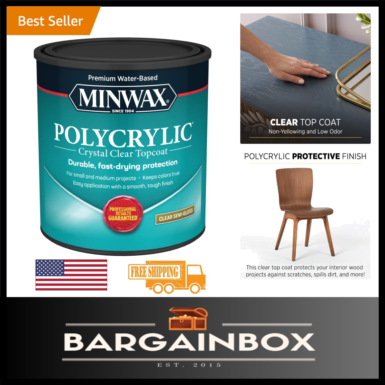 Water-Based Semi-Gloss Finish for Interior Wood Care – 1 Quart