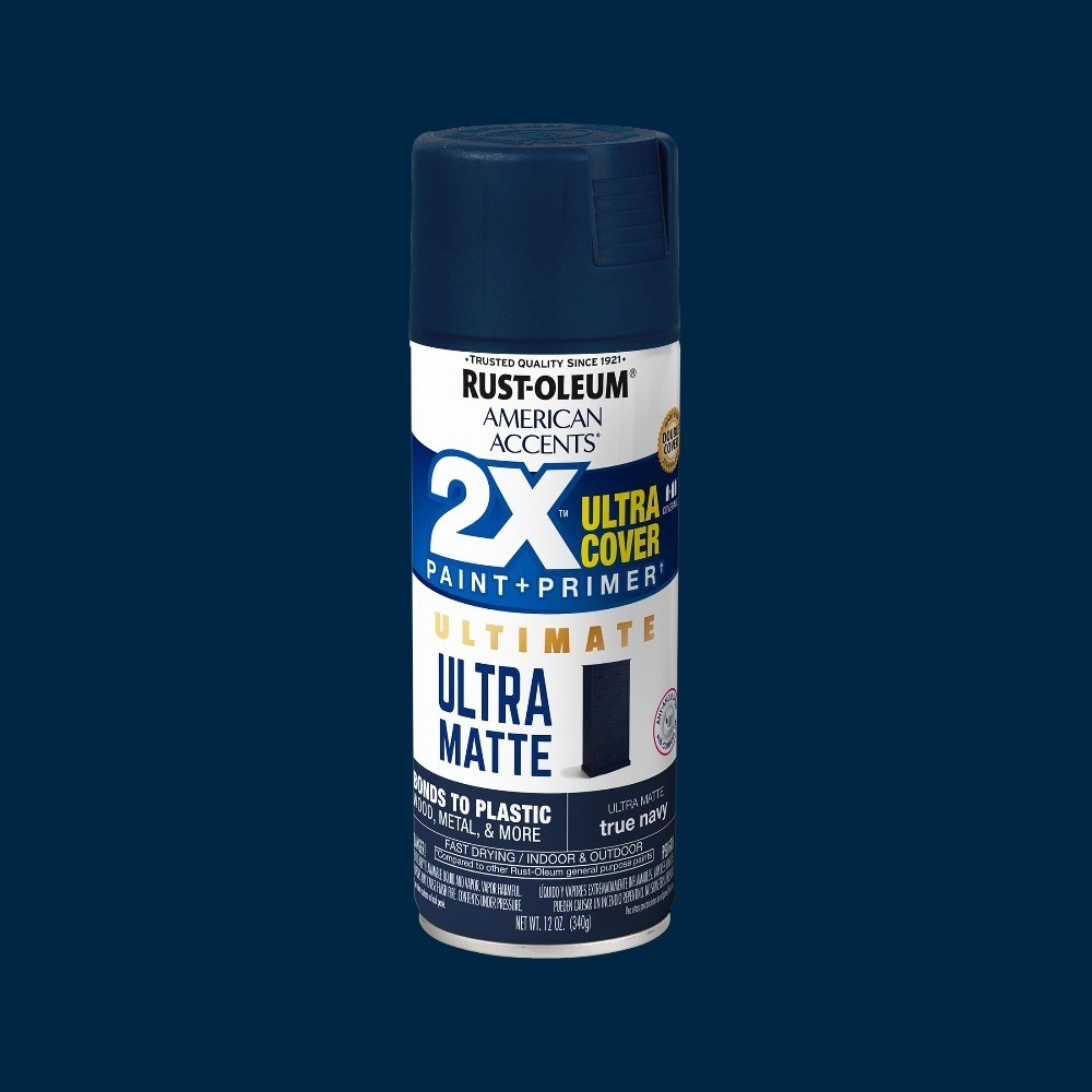 Ultra Matte Spray Paint, True Navy Color, 12 oz Can, 2X Ultra Cover for Home &
