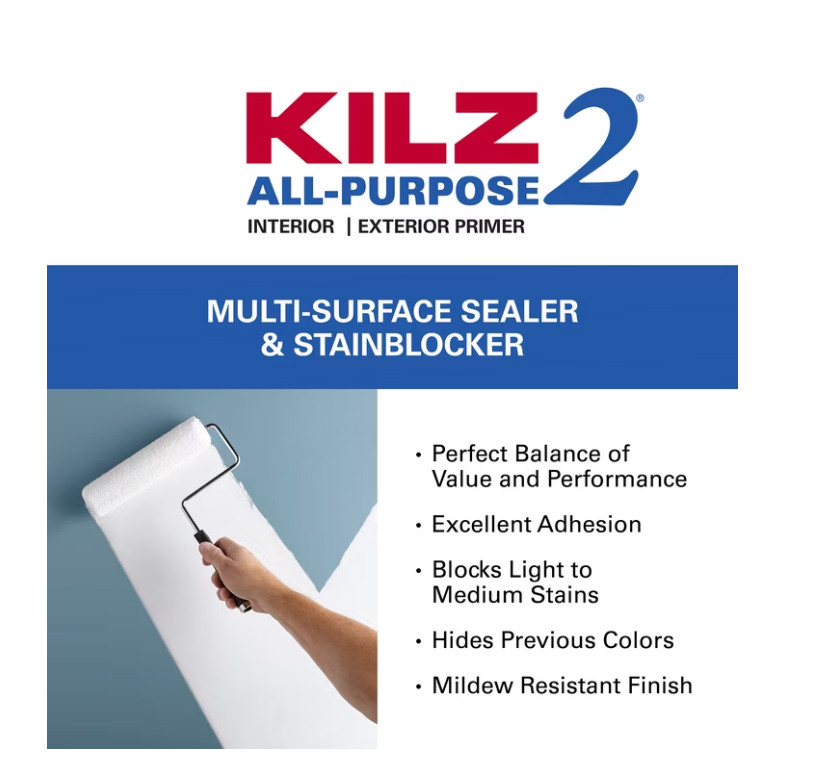KILZ 2 All-Purpose Interior/Exterior Water-Based Stainblocking Primer, 5 Gallon