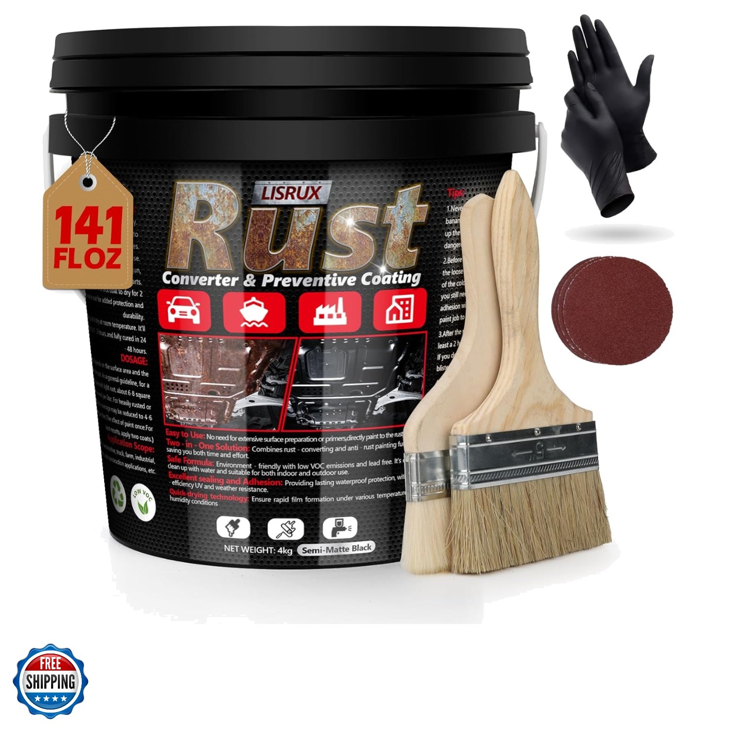 Rust Converter & Metal Primer, 141 Fl Oz Black Rust Inhibitor Paint for Metal…
