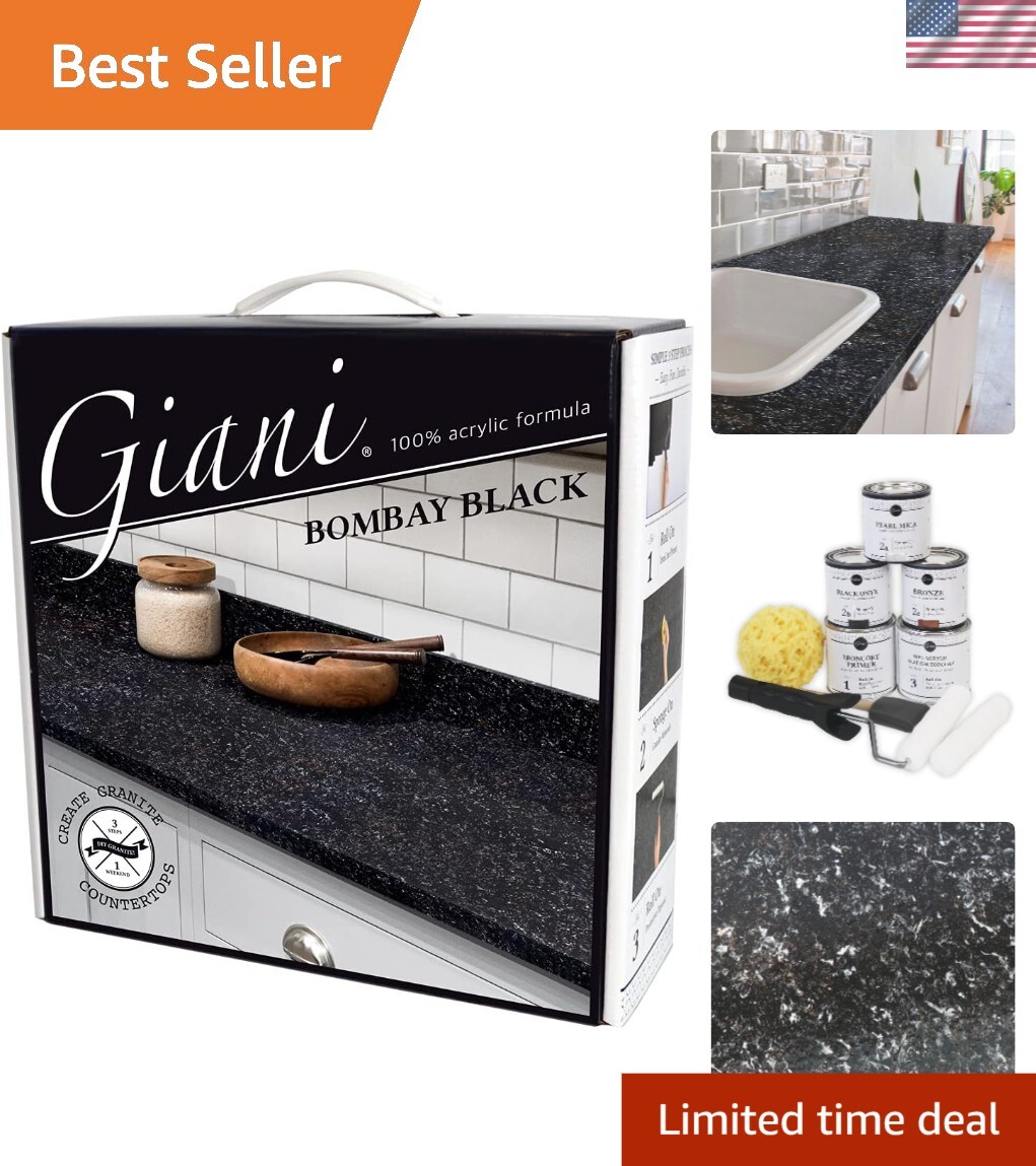 High-Gloss Granite Finish Paint Kit – 44 Fl Oz Bombay Black, Low Odor & Durable