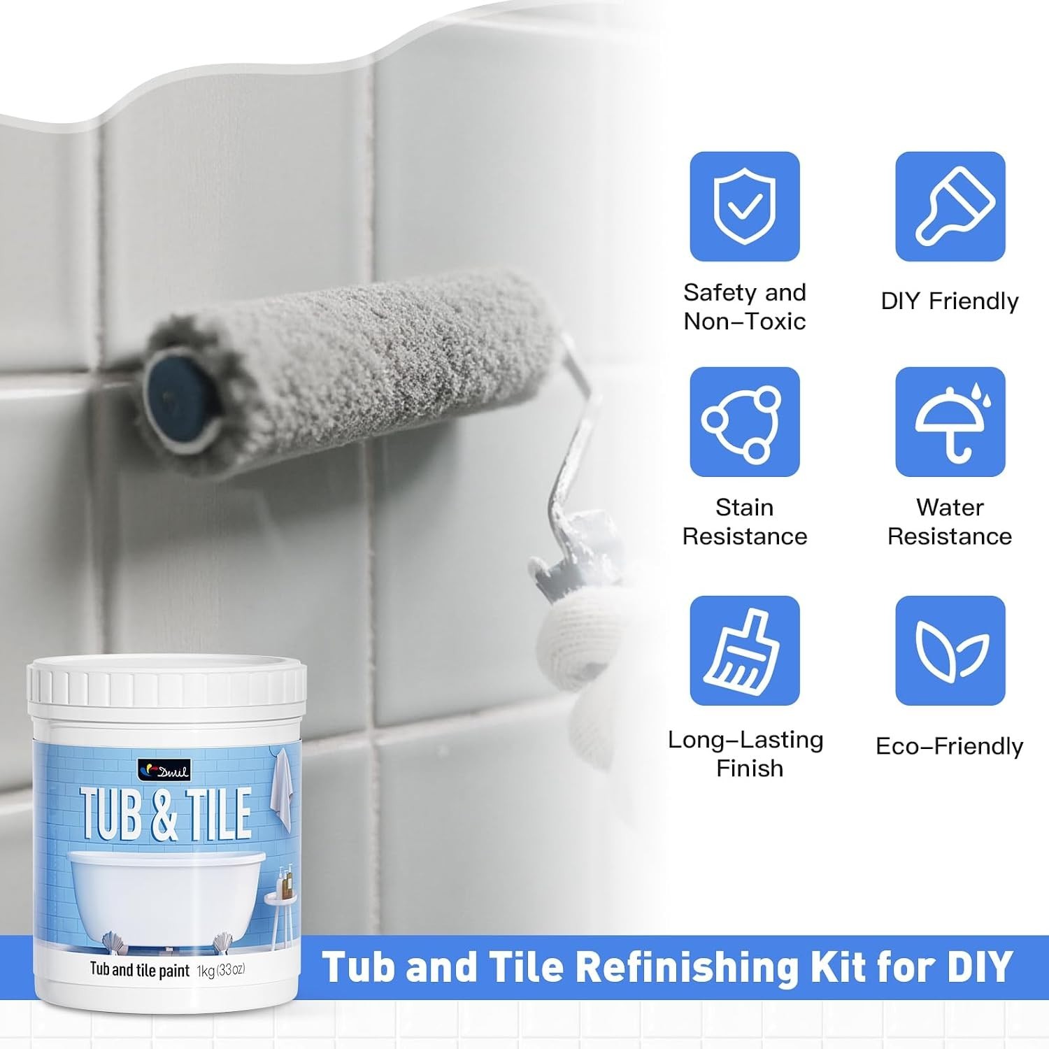 DWIL Tub and Tile Refinishing Kit with Tools – Light Grey 1 kg (33oz)