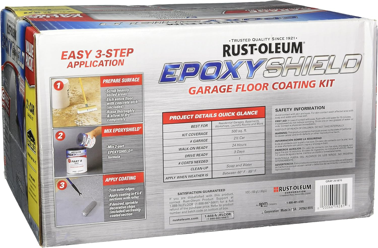 251870 EPOXYSHIELD Garage Floor Coating Kit, 2.5 Car, Gloss Gray
