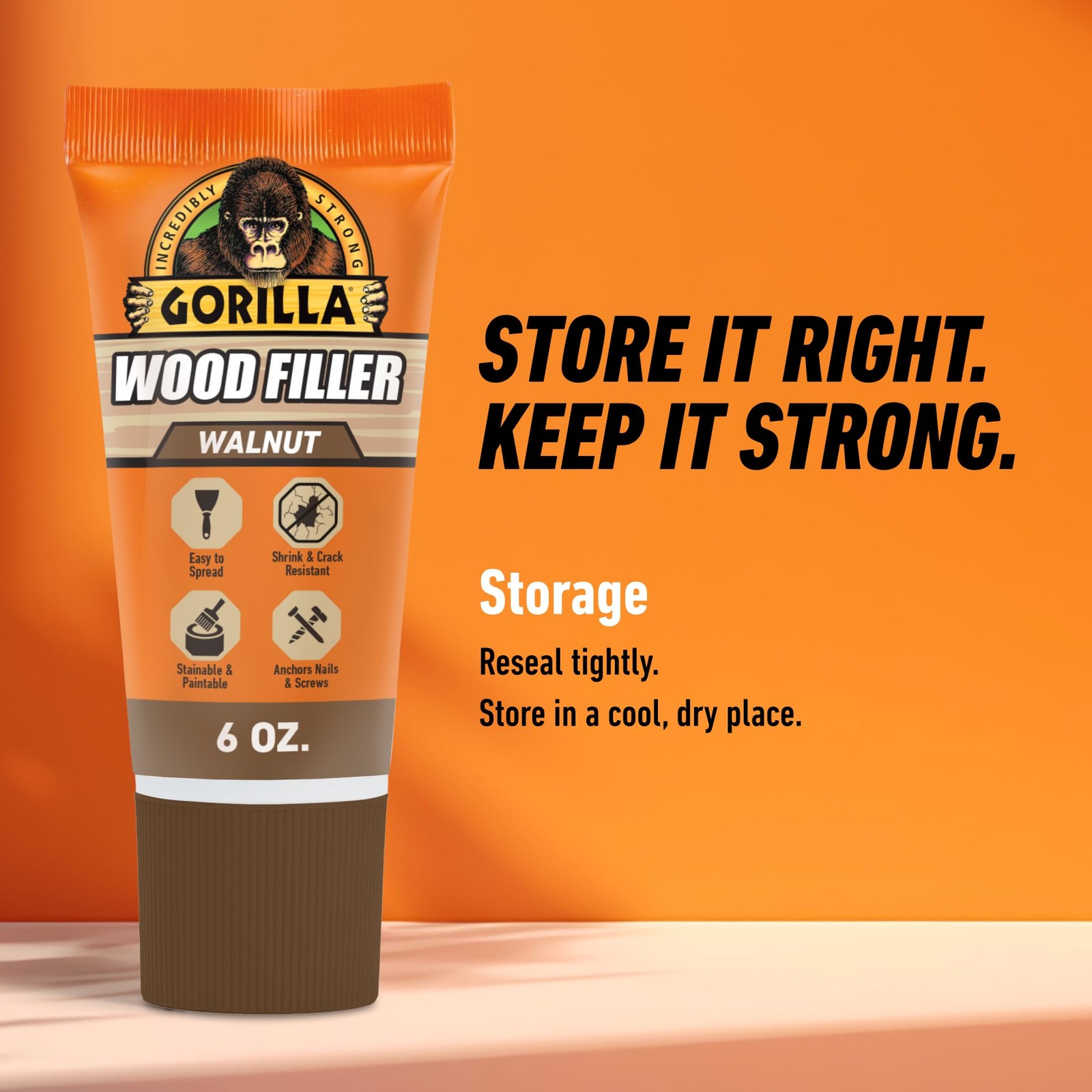 Gorilla All Purpose Wood Filler, Walnut Color, 6 Ounce Tube 1 – Pack,