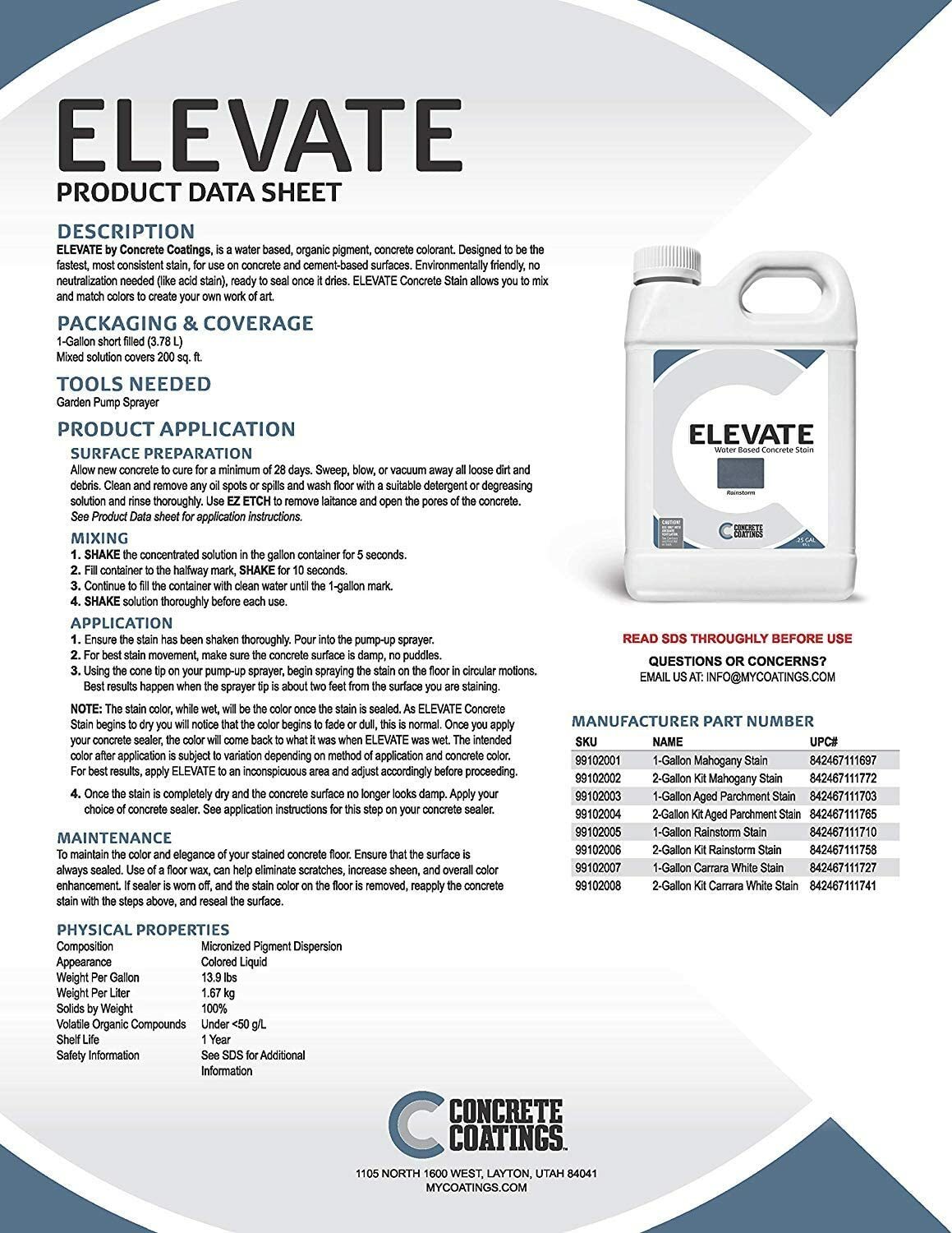 Elevate Water Based Concrete Stain, Carrara White, Organic, Makes 1 Gallon