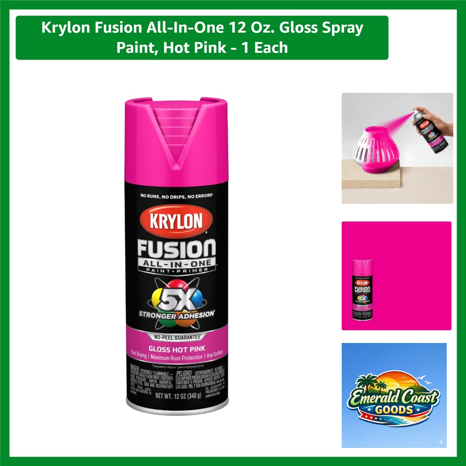 Fusion 12 Oz Gloss Hot Pink Spray Paint – Rust Resistant, Quick Dry & Versatile