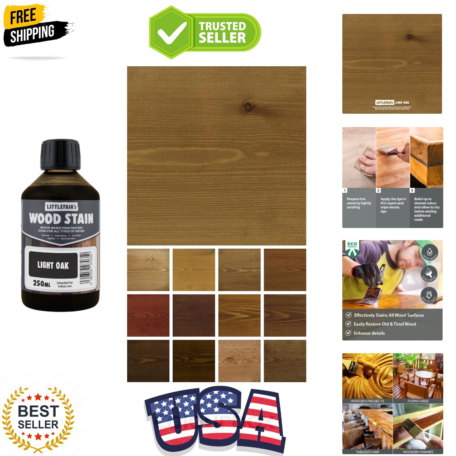 Wood Stain Water Based – 8.5oz/250ml – Indoor Furniture Stain Light & Dark Fi…