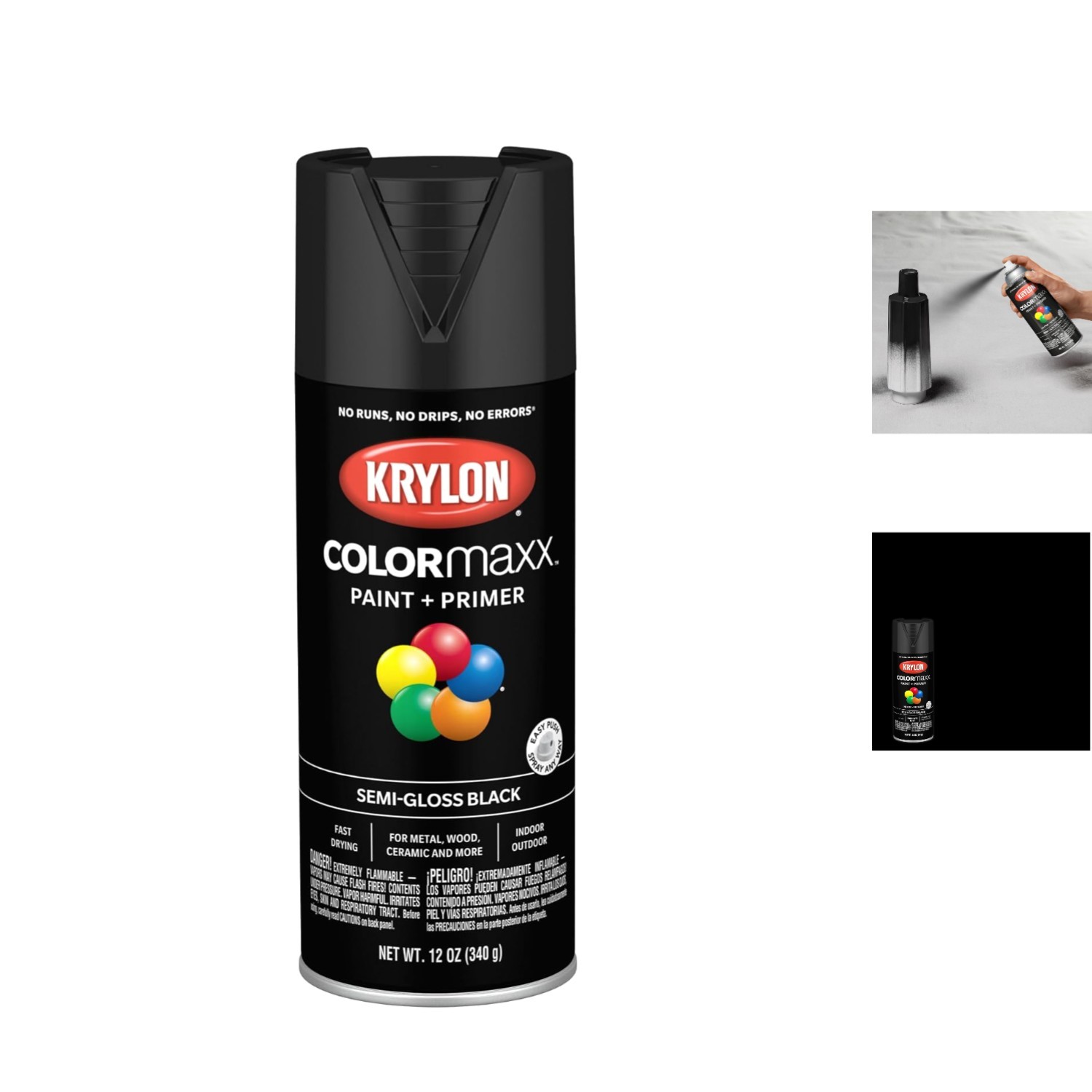 Versatile 12oz Krylon Colormaxx Semi-Gloss Black Spray Paint for DIY Enthusiasts