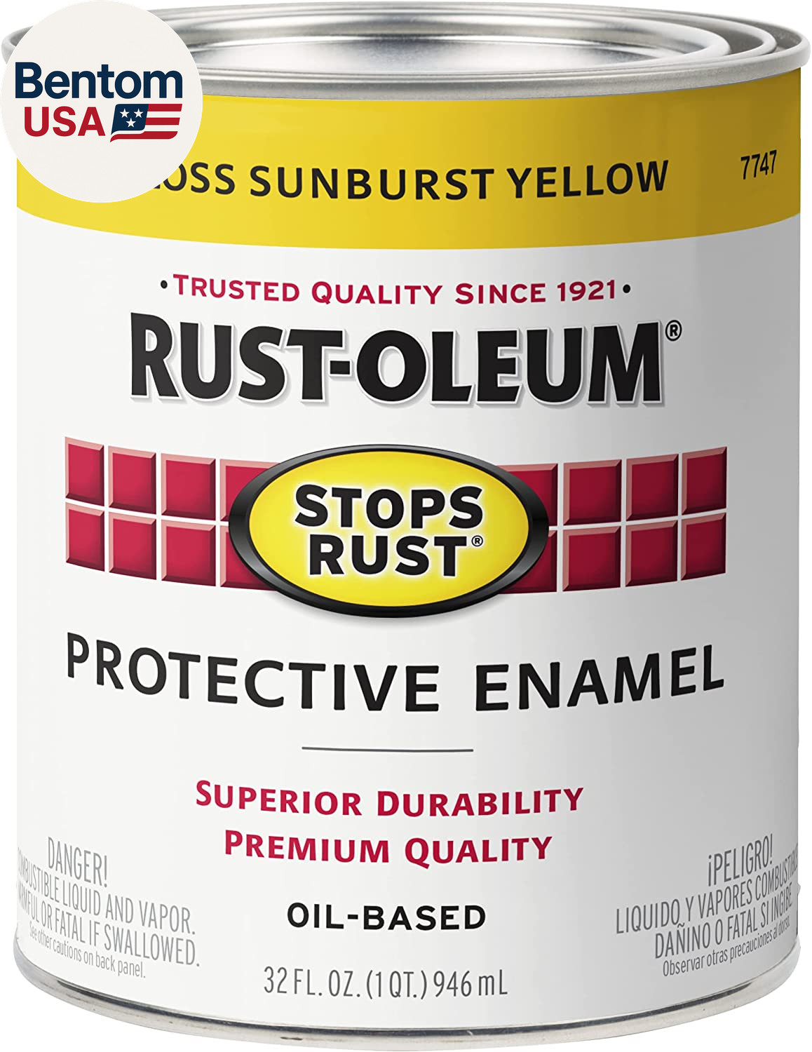 7747502 Stops Rust Brush on Paint, Quart, Gloss Sunburst Yellow, (Pack of 1)