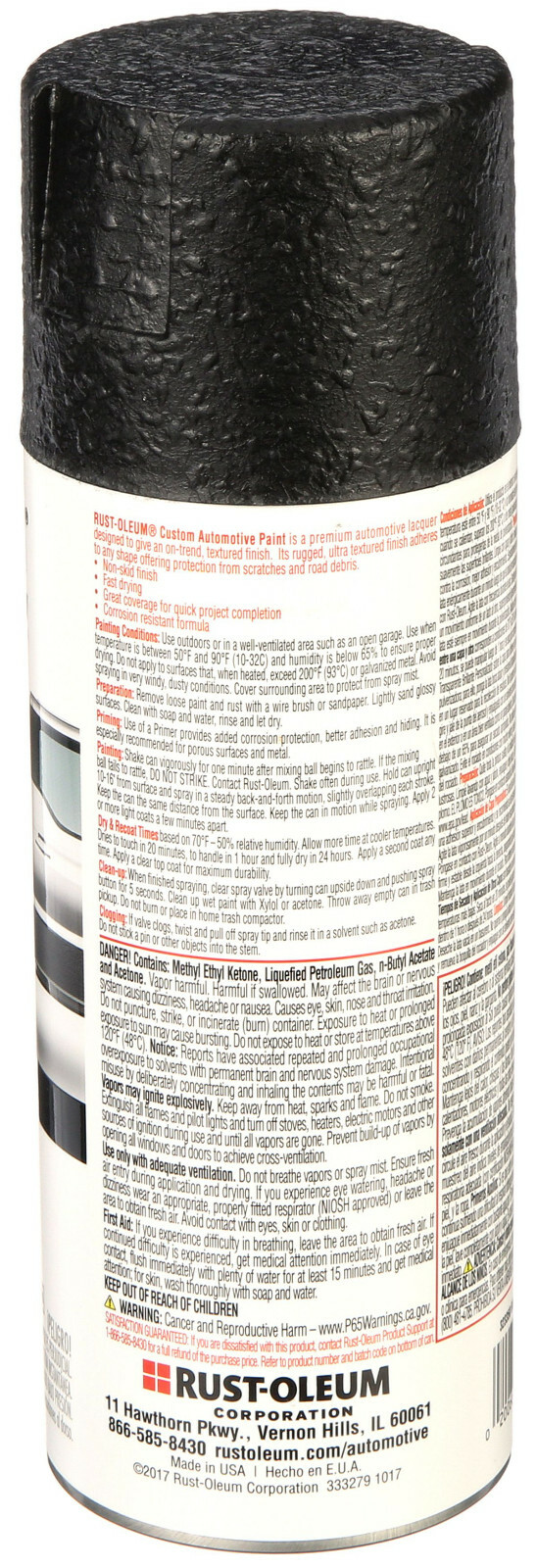 Rugged Black Custom Premium Lacquer spraY Paint metal plastic Rust-Oleum 323350