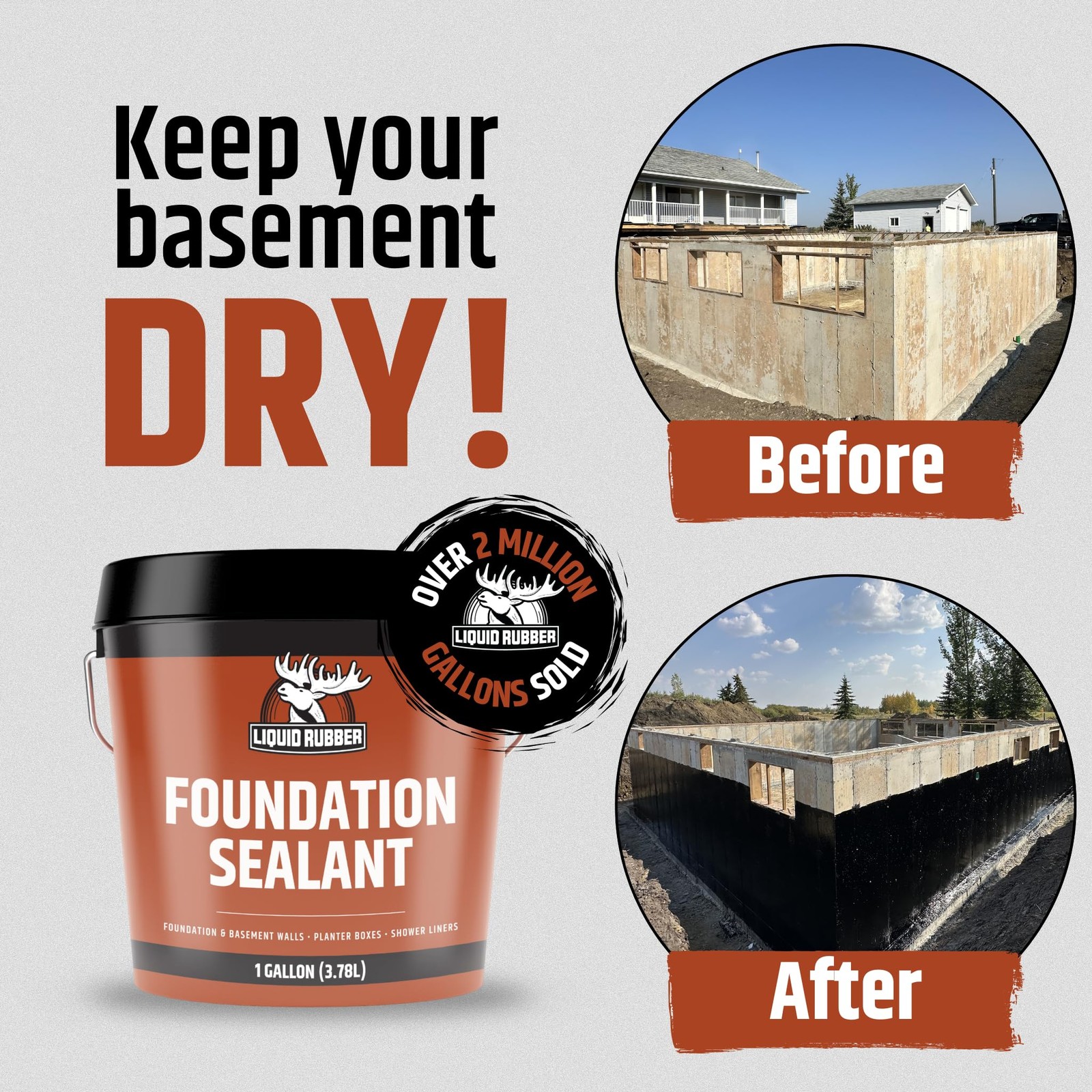 Liquid Rubber Basement and Foundation Repair Sealant – 1 Gallon, Black