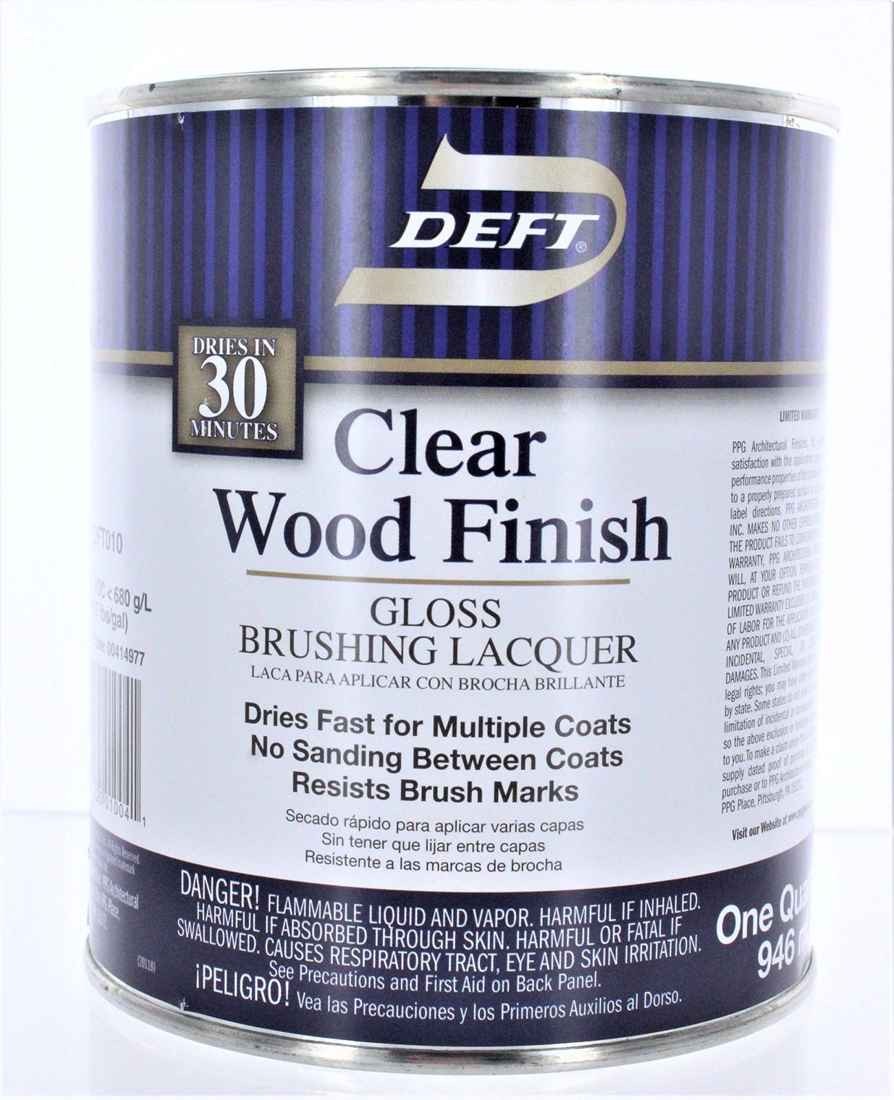 1 qt Deft DFT010 Clear Clear Wood Finish Brushing Lacquer Gloss