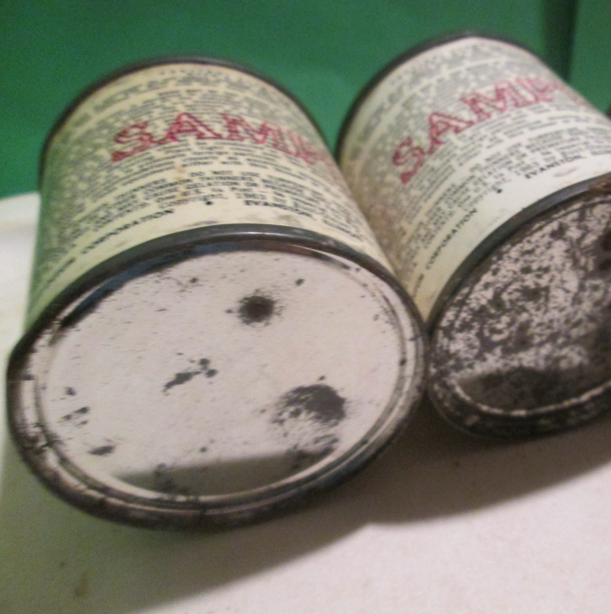 2 VTG 1963 Rust-oleum METAL TIN CAN PAPER LABEL SAMPLE CONE TOP 1401