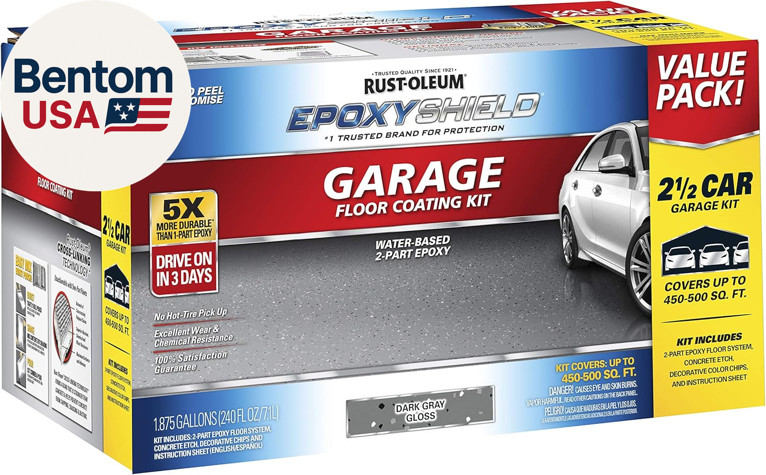 365186 EPOXYSHIELD Garage Floor Coating Kit, 2.5 Car, Gloss Dark Gray