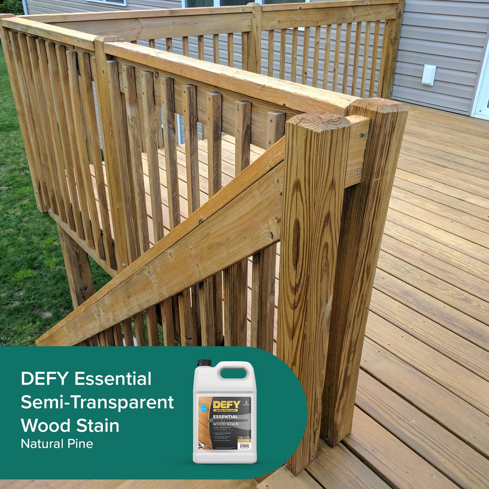 DEFY Essential Semi-Transparent Outdoor Wood Stain and 1 Gallon, Natural Pine