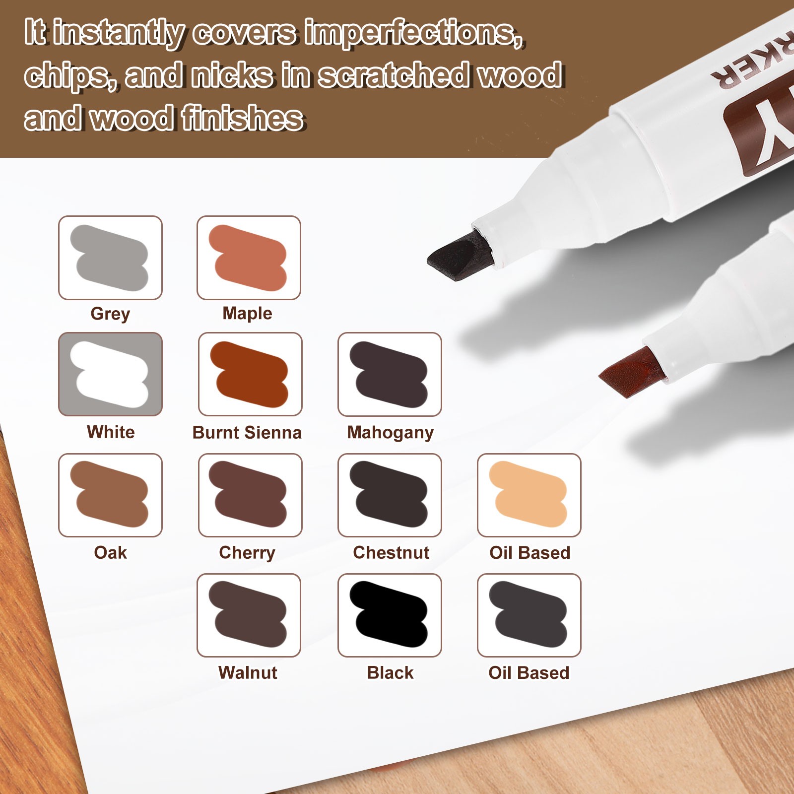 Furniture Repair Marker, 3 Pcs Black/White/Reddish Brown Touch Up Filler Sticks