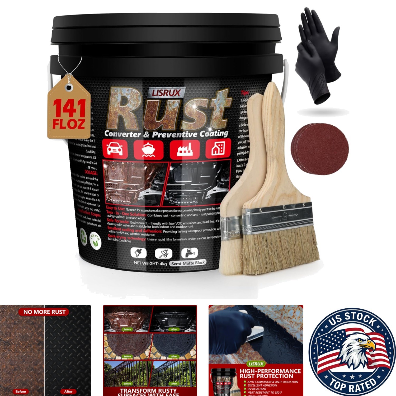 High-Performance Black Rust Protection – 141 Fl Oz Paint for Metal Surfaces