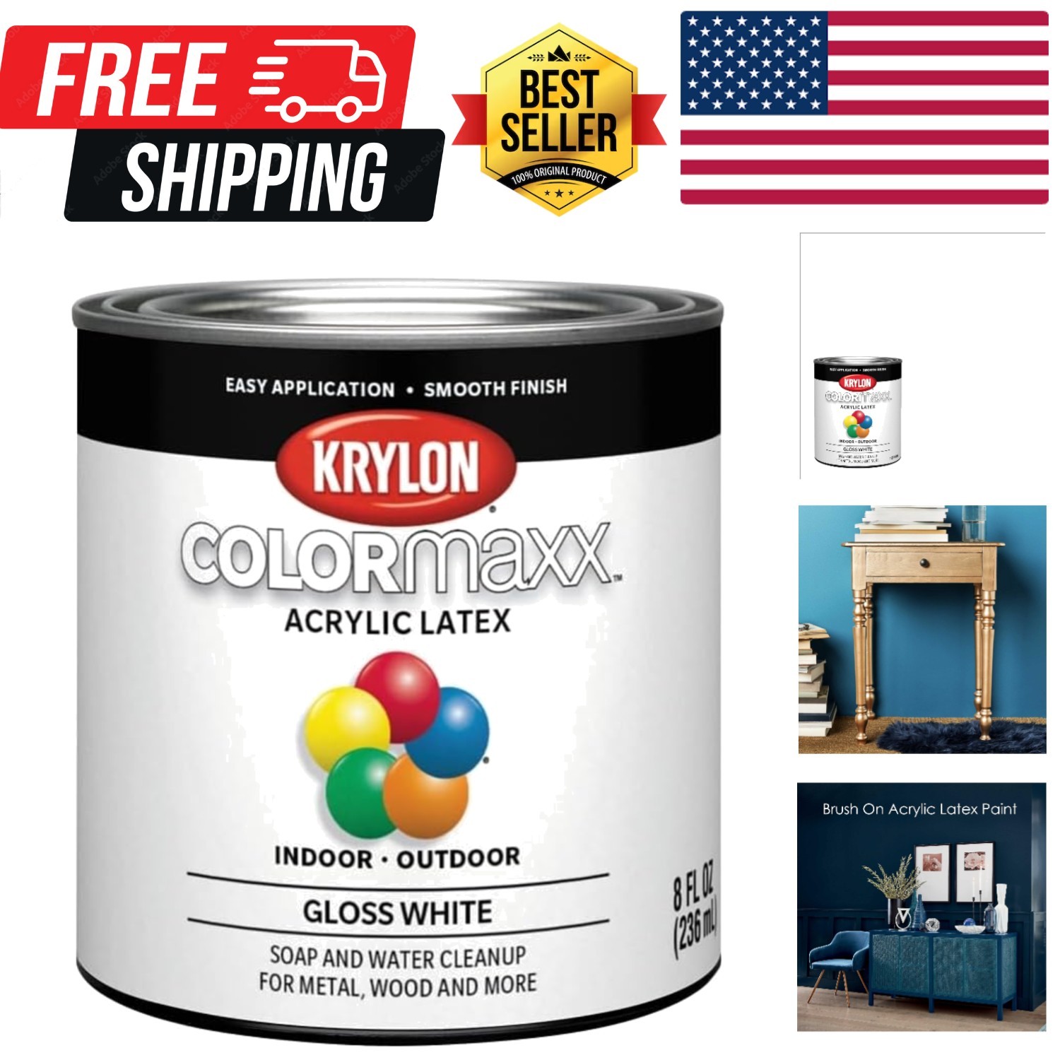 COLORmaxx Paint & Primer, Gloss, White, 1/2 Pt