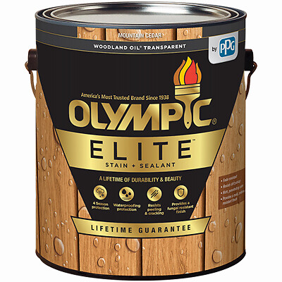 Olympic 801112/01 Elite Woodland Oil Stain & Sealant, Exterior, Mountain Cedar,