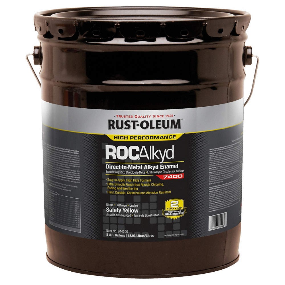 RUST-OLEUM 944300 7400 Alkyd Enamel,Safety Yellow,5 gal. 6H487