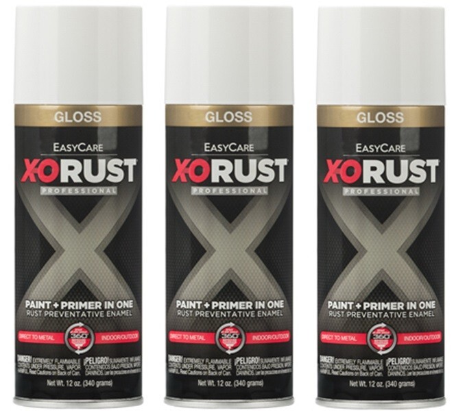 X-O Rust XOP1-AER Gloss White Anti-Rust Enamel Spray Paint + Primer – 3 Pack
