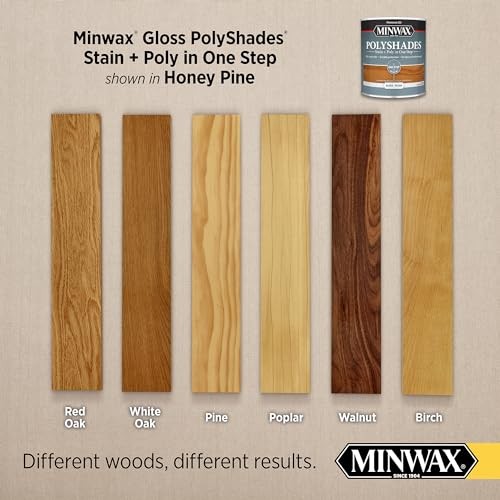 Minwax PolyShades Wood Stain + Polyurethane Finish – Quart, Honey Pine, Gloss