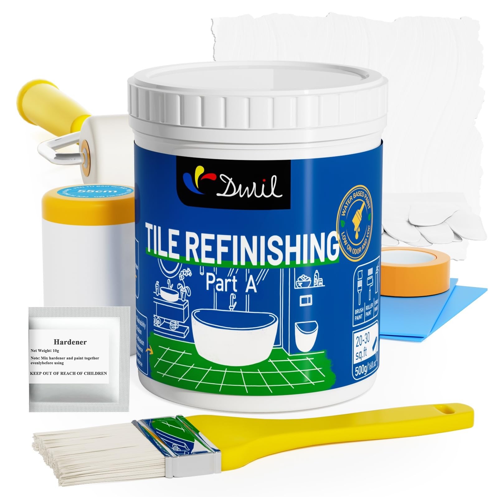DWIL Tub Paint, and Tile Refinishing Kit with Tools, White 17oz,