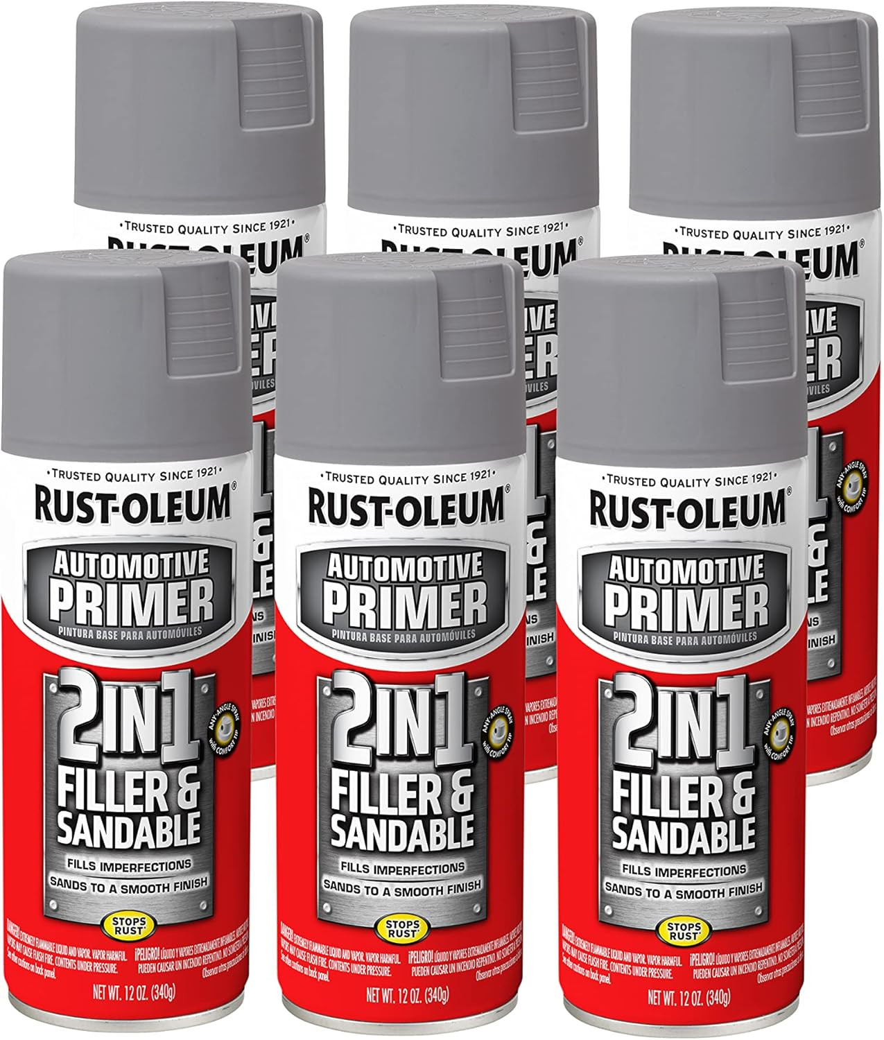 260510-6PK Automotive 2-in-1 Filler & Sandable Primer Spray, 12 oz, Gray, 6 Pack