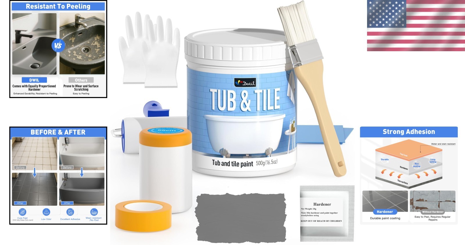 Versatile Water-Based Tile Paint and Refinishing Kit for Easy Bathroom Updates