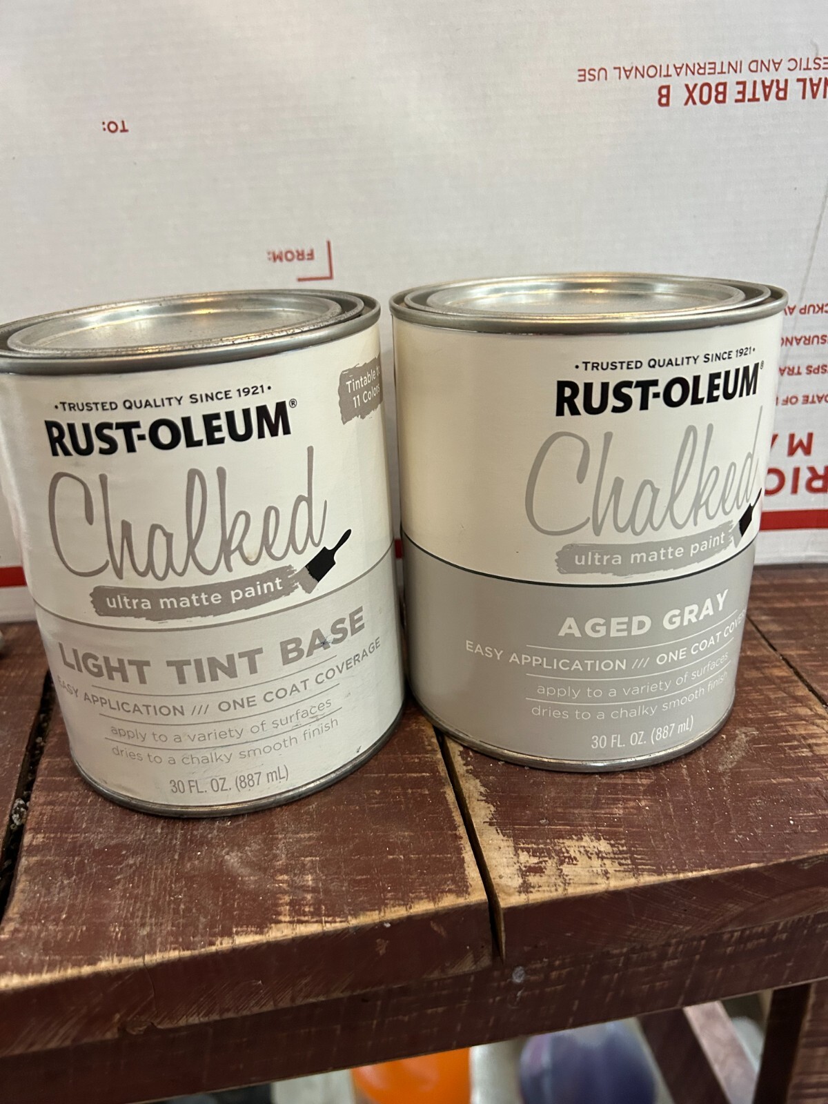 NOS 2-pack lot RustOleum Chalked Ultra Matte Paint Quart Aged Gray Light Tint