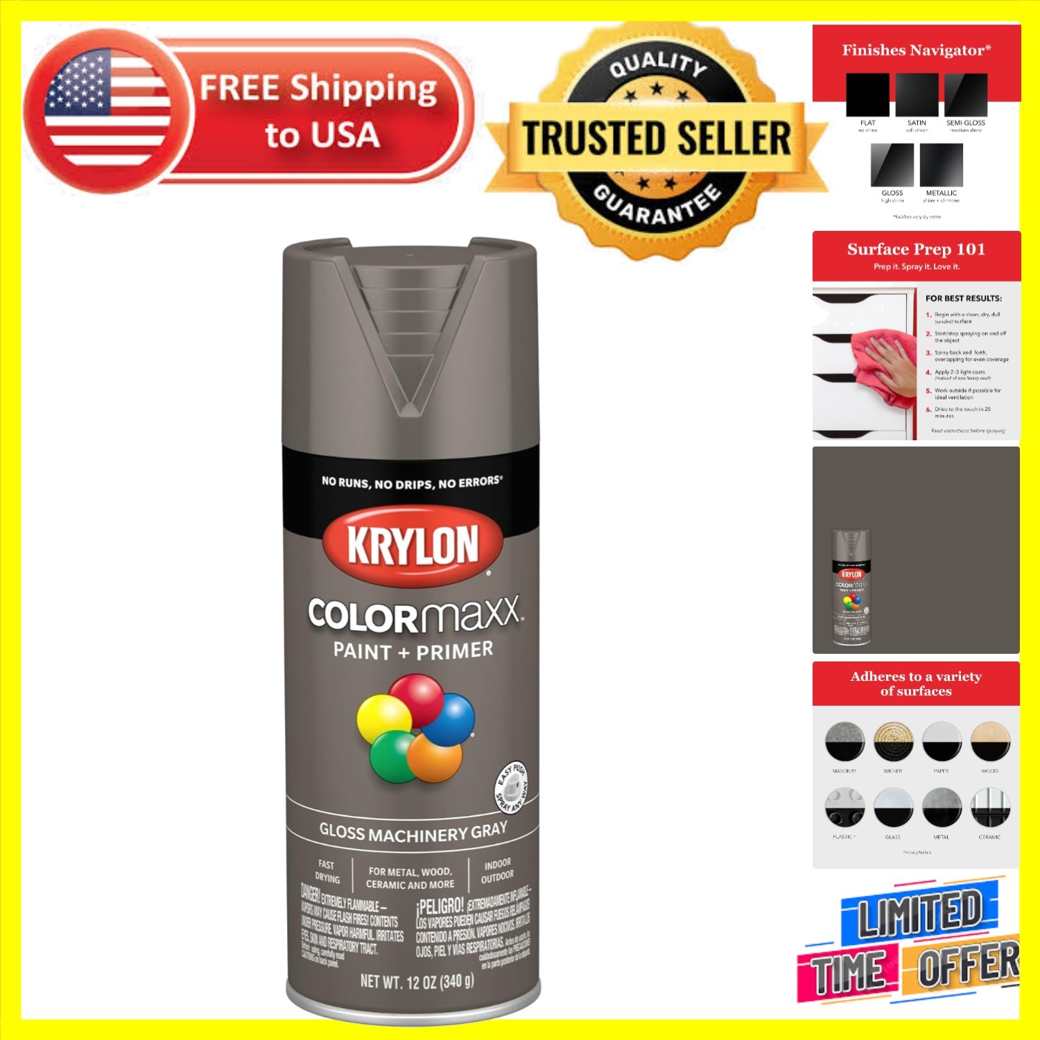 Gloss Machinery Gray Spray Paint by Krylon – Indoor/Outdoor Use, 12 Ounce Can