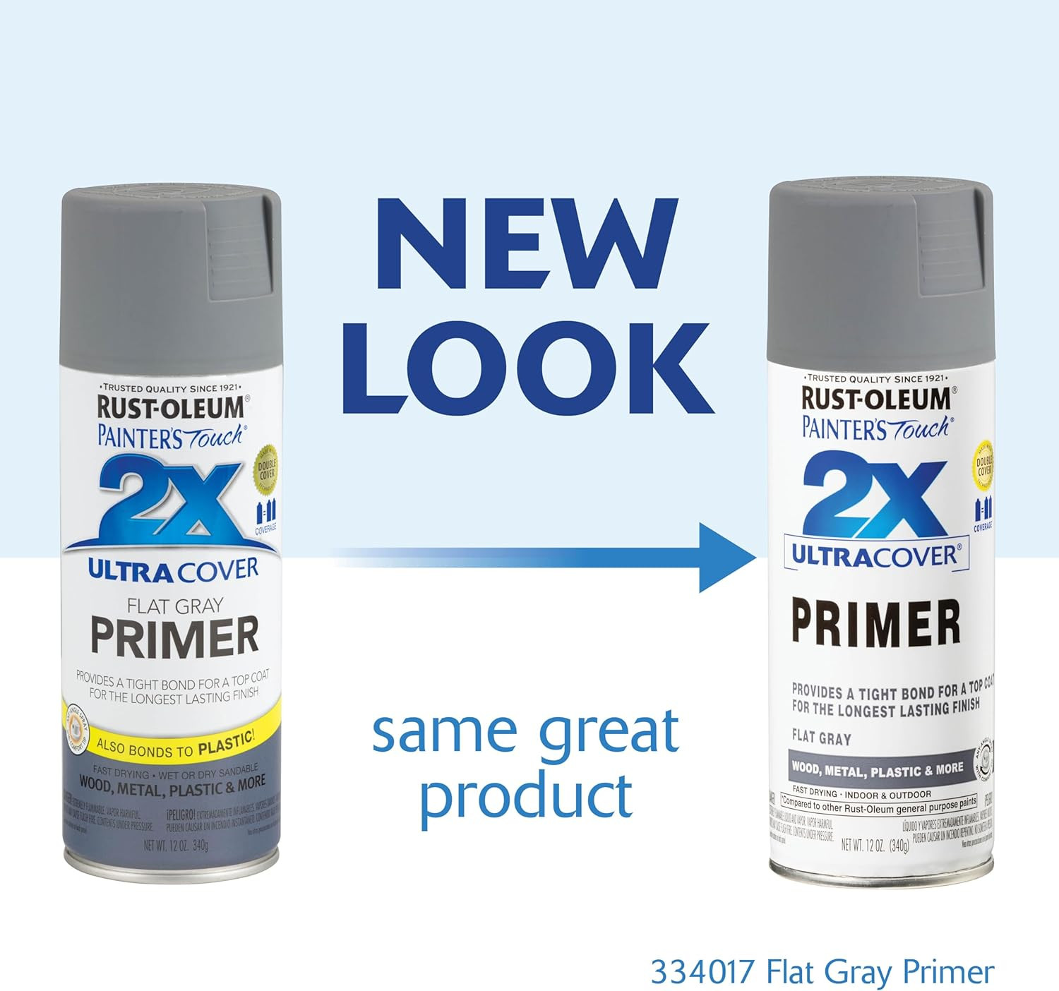 Rust-Oleum 334017 Painter’S Touch 2X Ultra Cover Spray Primer, 12 Oz, Flat Gray,