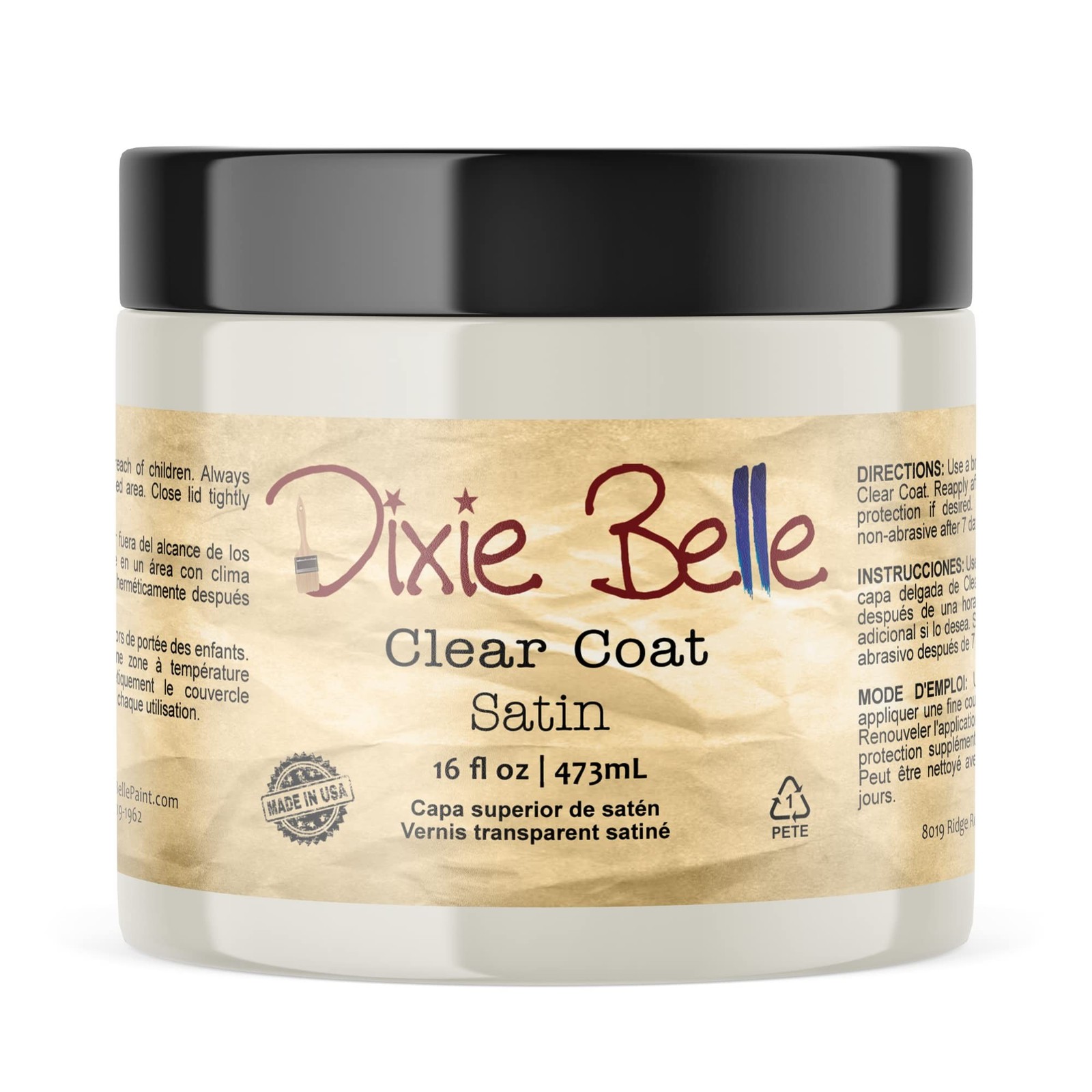 Dixie Belle Paint Company – Clear Coat Satin (16oz) – Polyacrylic Topcoat | S…