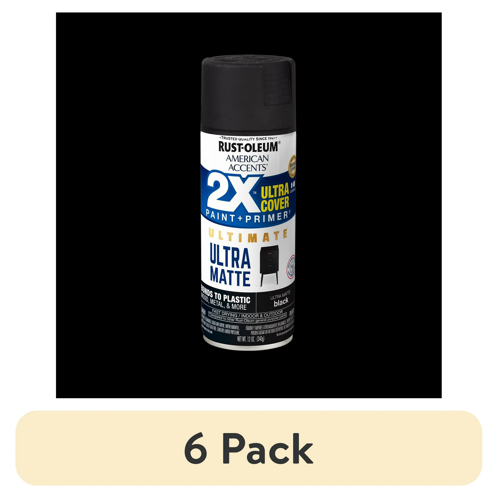 (6 pack) Black, Rust-Oleum American Accents 2X Ultra Cover Matte Spray Paint