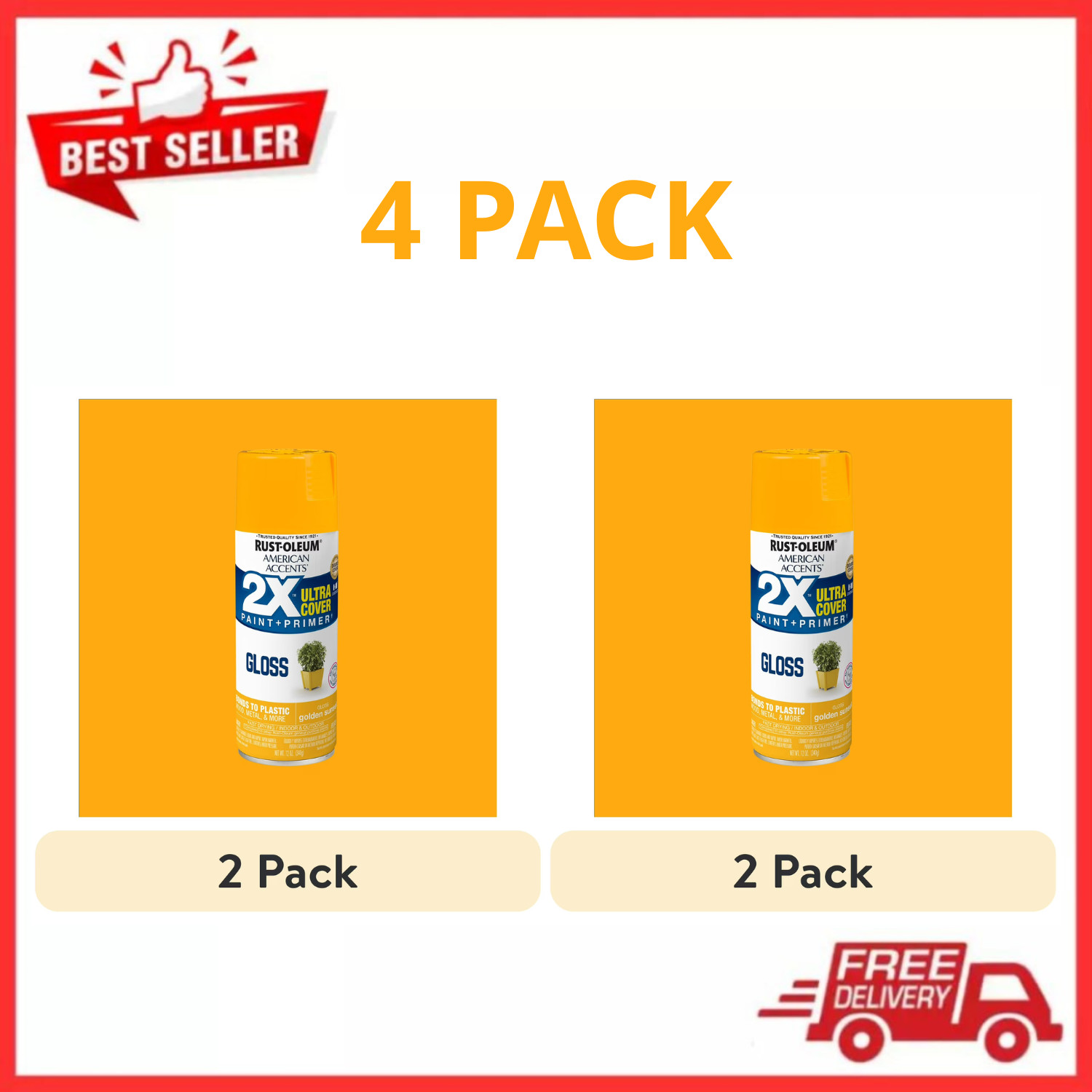 Rust-Oleum Golden Sunset 2X Ultra Cover Gloss Spray Paint 12oz 4 Pack
