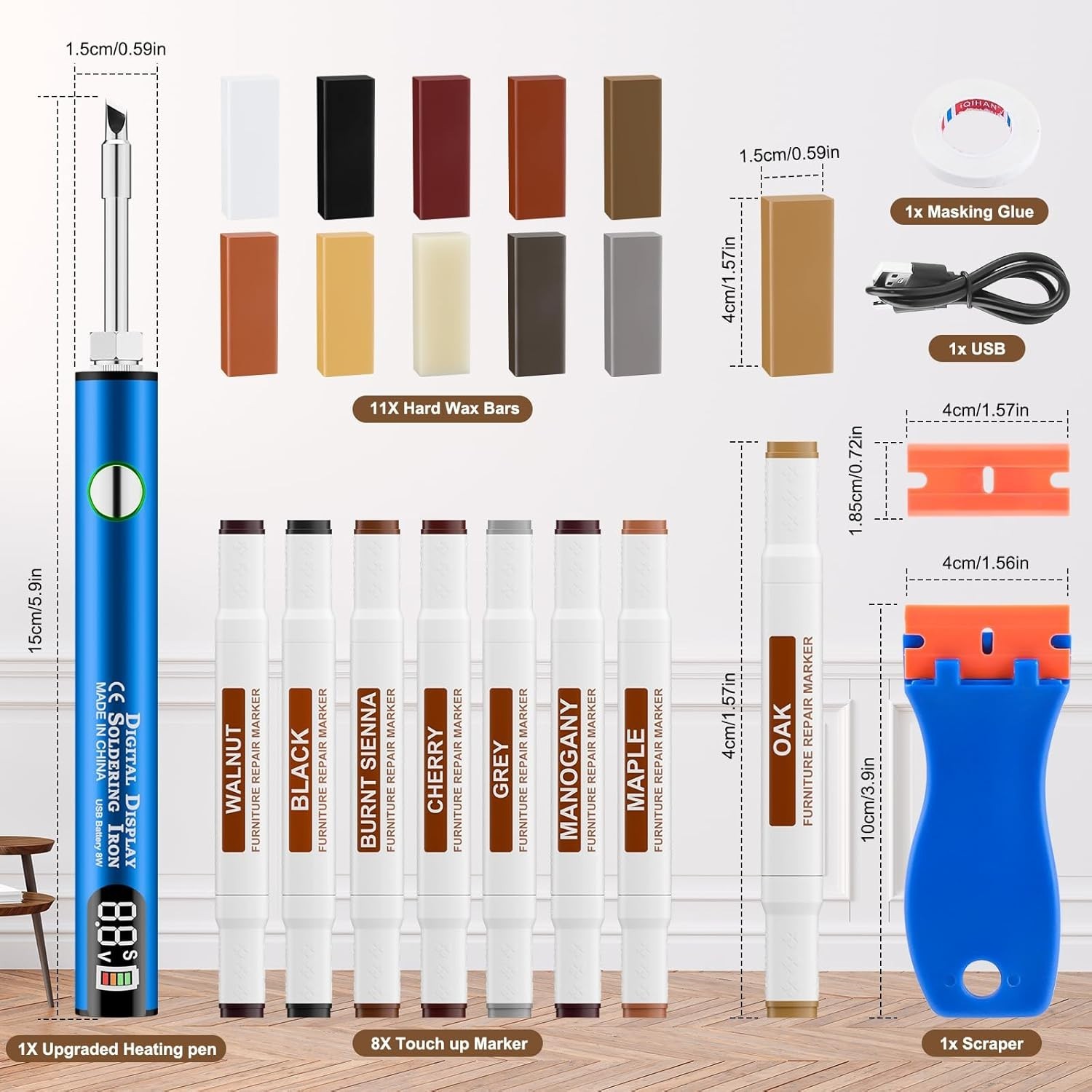Laminate Wood Floor Repair Kit, Wax Melting Tool with Display, Hard Wax Fille…