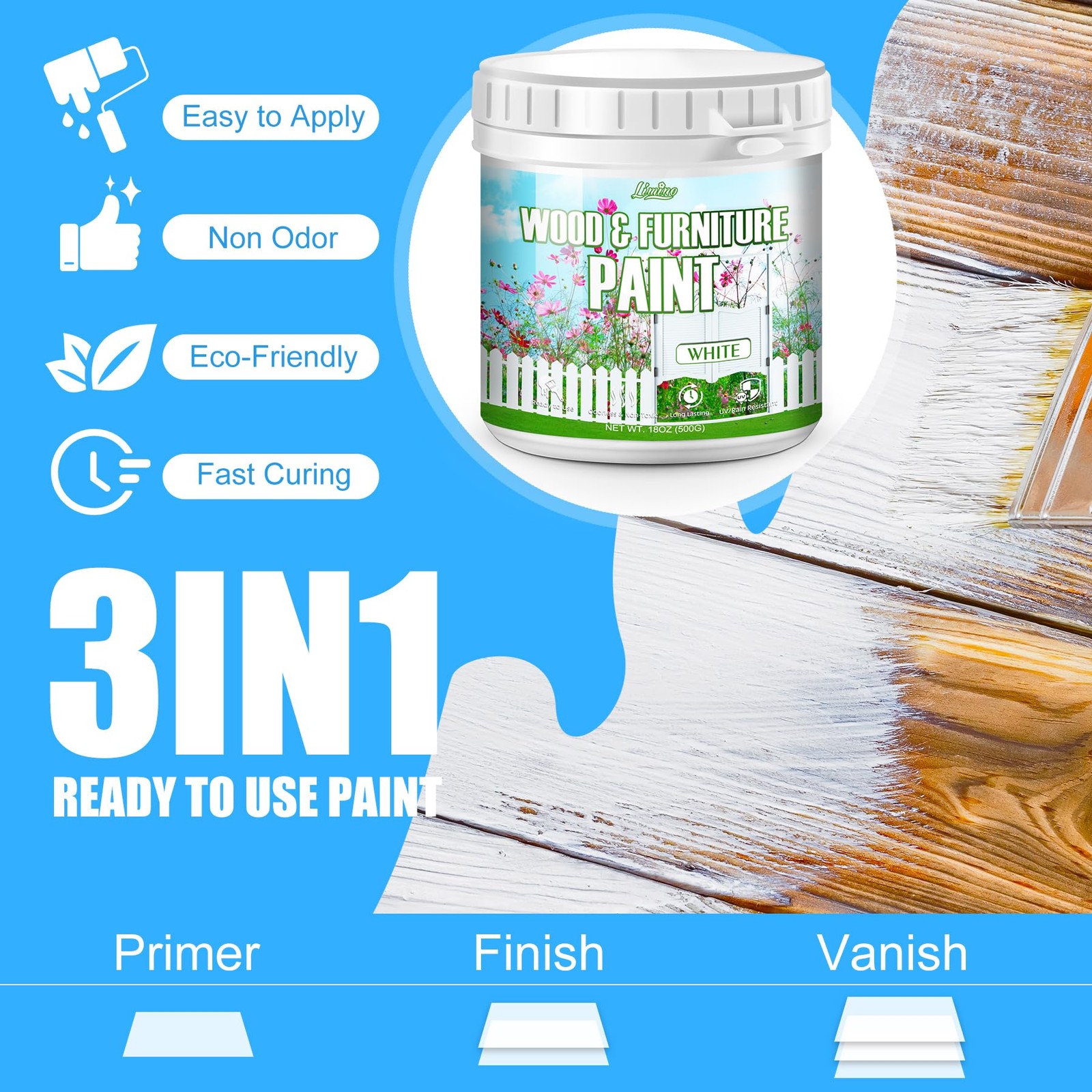 Wood Furniture Paint – 18oz White for 18 Fl Oz (Pack of 1),