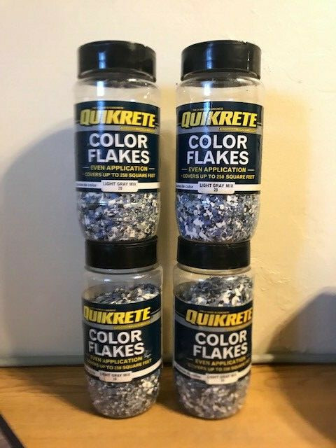 NEW 4 FOUR BOTTLES QUIKRETE COLOR FLAKES LIGHT GRAY MIX 20 1000SF TOTAL