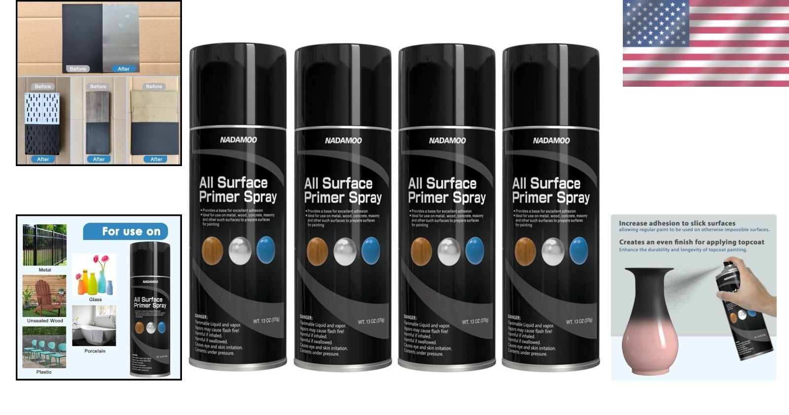 Enhance Adhesion Primer Spray, Matte Black, 4 Cans, Multi-Surface Epoxy Formula