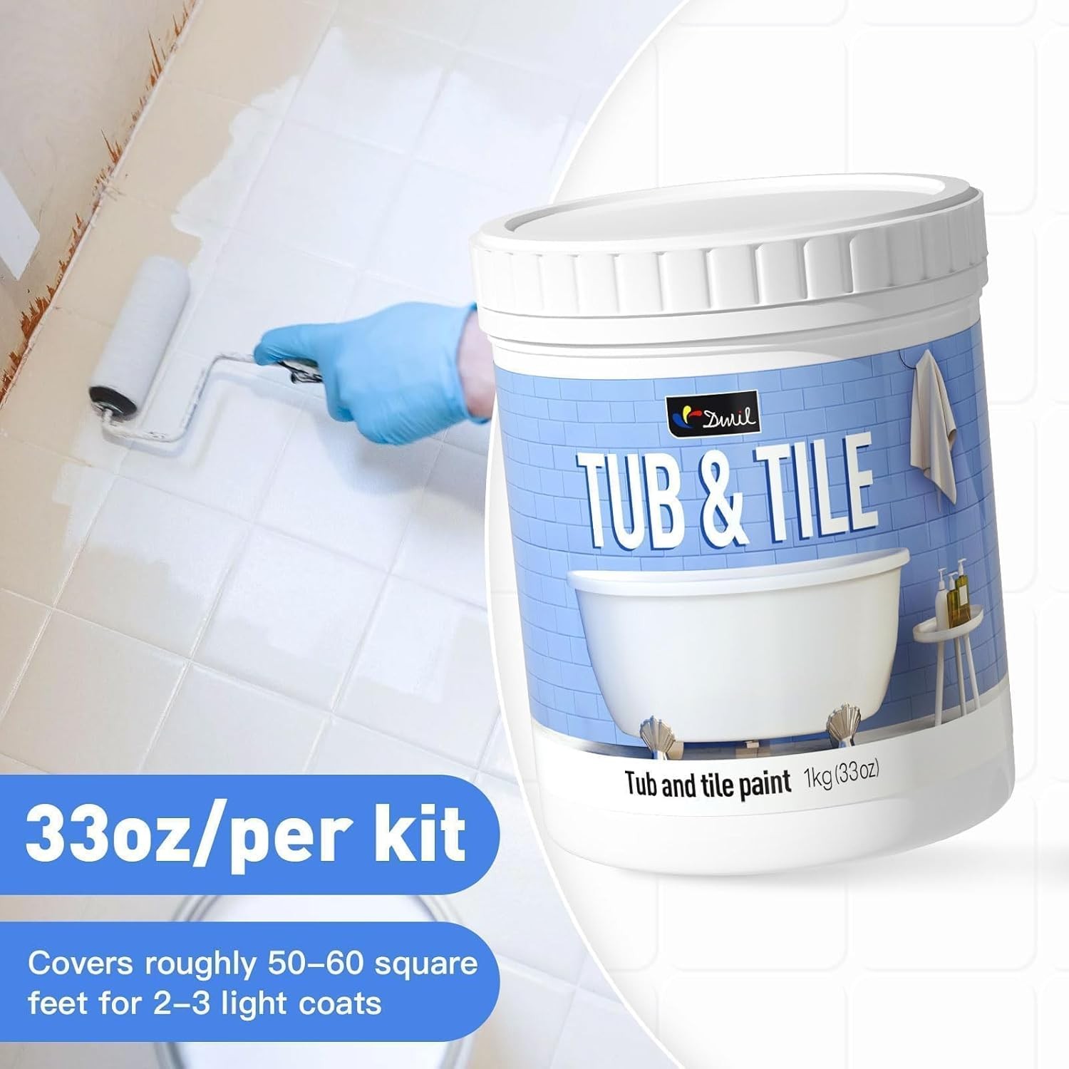 DWIL Tile Paint, Tub and Tile Refinishing Kit with Grout Pen – Water Based &Low