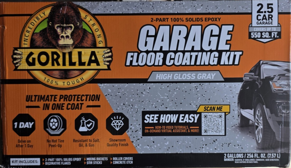 Gorilla Epoxy Garage Floor Coating (12 pc) Kit, 2.5-Car, Concrete Flooring, 1…