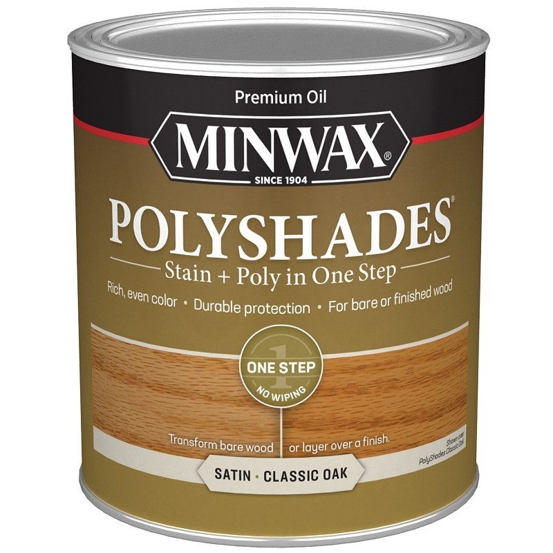 Minwax 61370444 Waterbased Polyurethane Stain, Satin, Liquid, Classic Oak, 1 qt,