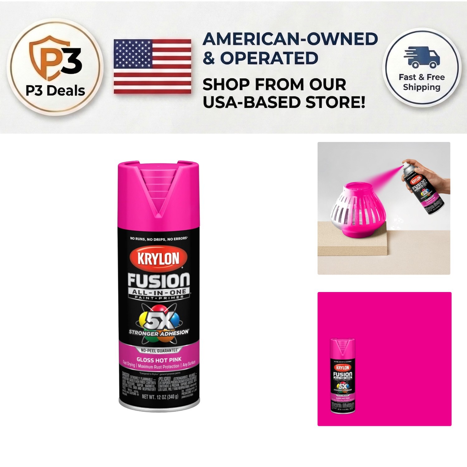 Fusion All-In-One Adhesive Spray Paint 12 oz – Gloss Hot Pink, Indoor/Outdoor